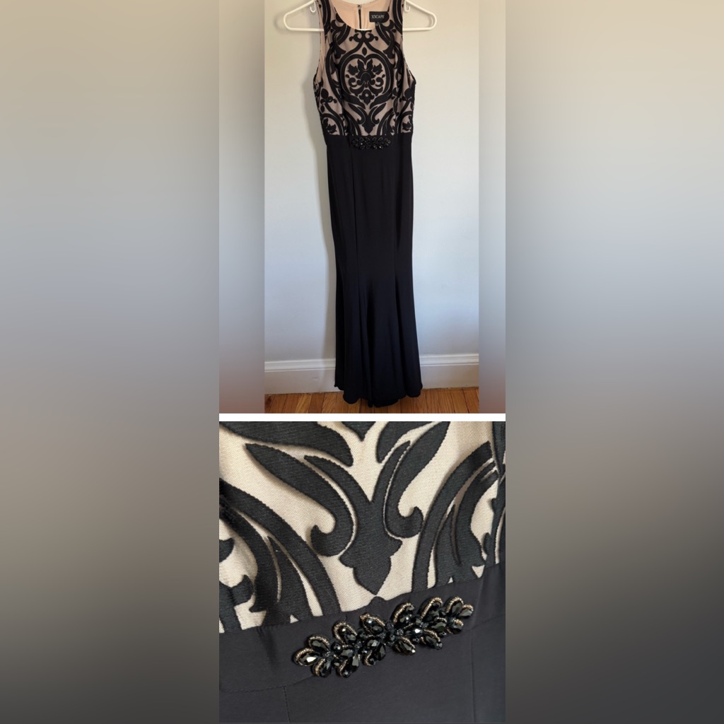 Xscape Dress Long Black Sleeveless Maxi Formal Cut Velvet Evening Gown Size 4